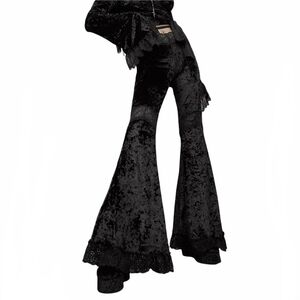 Black Velvet Flare Leg High Waisted Pants Leggings